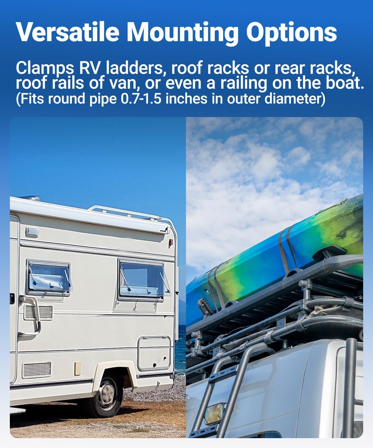 ORLN'K Adjustable Clamp RV Ladder Roof Rail Pole Pipe, Boat Mounting Kit for Starlink Mini SM03-K2