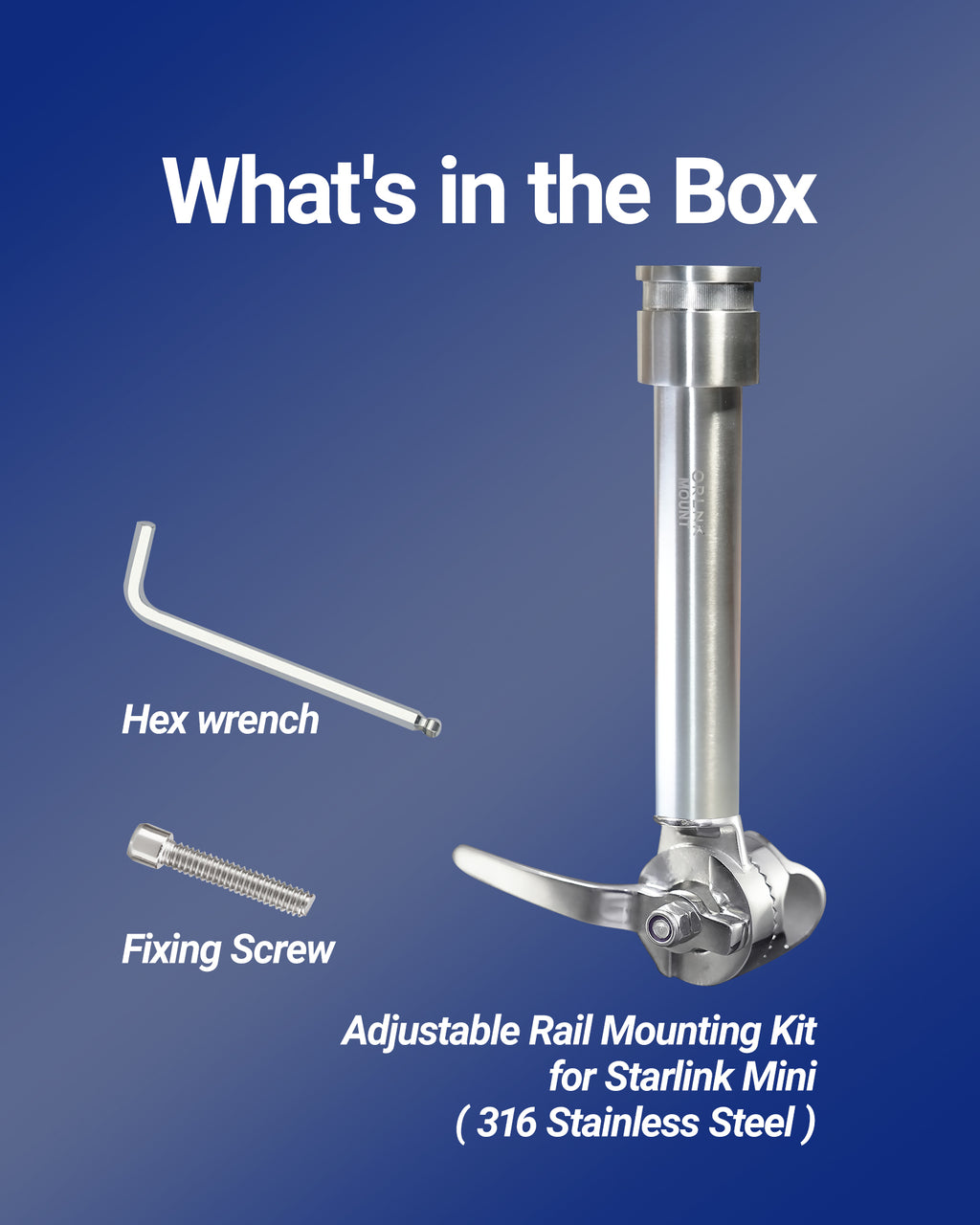 ORLN'K Marine-Grade Adjustable Rail Mount for Starlink Mini (316 Stainless Steel, Fits 1" Pipe Railing Ladder) for Boat, Yacht, Sailboat, Trawler and RV Mounting Kit