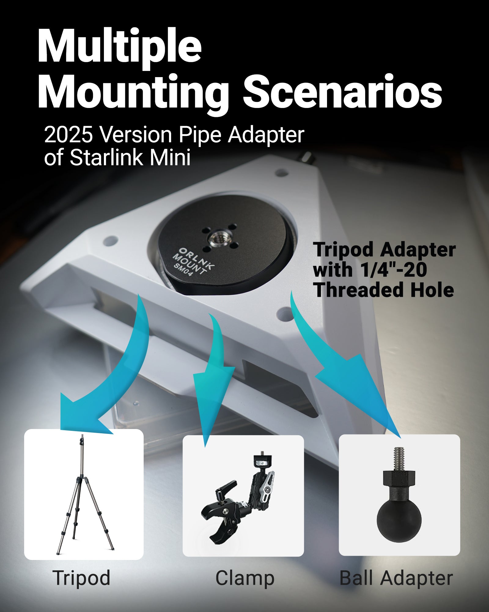 ORLN'K SM04 Tripod Adapter Mount for Starlink Mini (New Version Pipe Adapter)