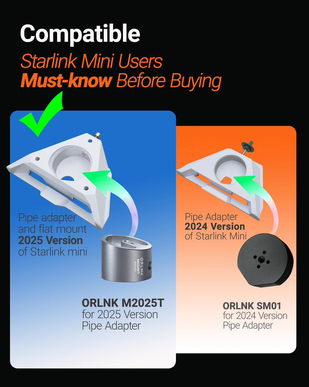 ORLN'K M2025T Tripod Adapter Mount for Starlink Mini (2025 New Verison Pipe Adapter)